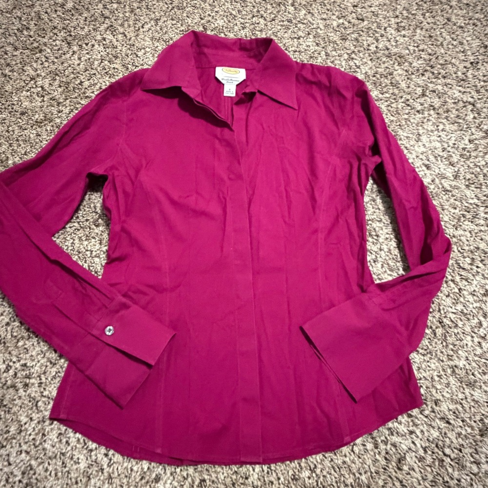 Talbots Magenta Pink Wrinkle Resistant Stretch Button Down Shirt Womens 4